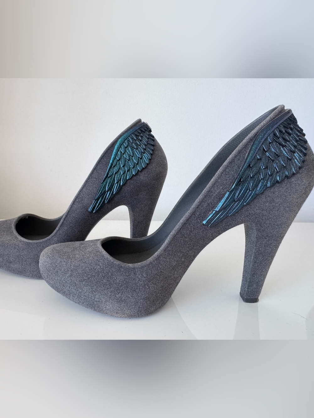 RARE Vintage Melissa Incense II Wing Heels - Flocked Grey (Size 8 US) - Picture 2 of 6